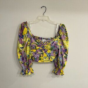 For Love & Lemons Cassia Crop Top | Lemon Yellow & Purple Floral